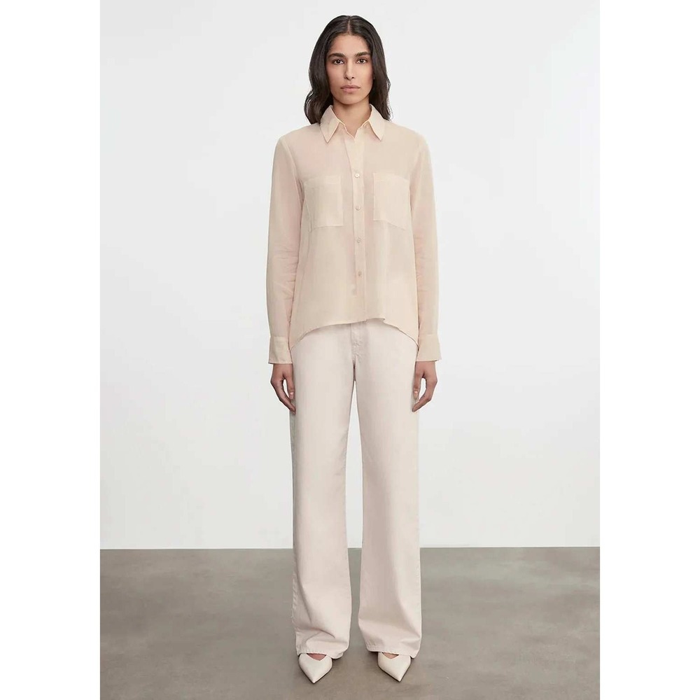 ENZA COSTA Cotton Organza Shirt Women Medium Fawn Sheer High Low Button Up Top